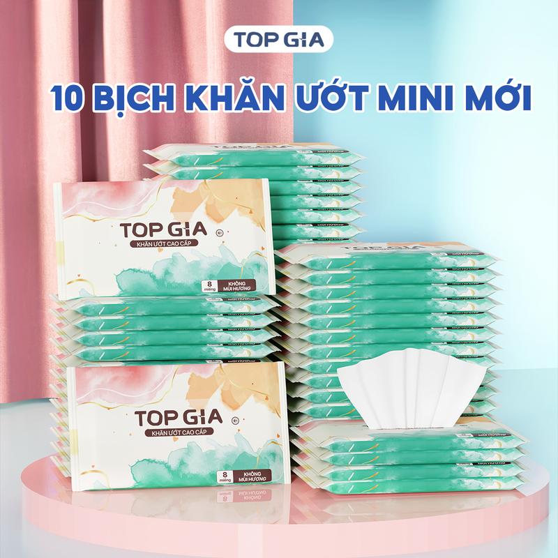 10 Bịch khăn ướt mini TOP GIA MỚI Nhỏ gọn tiện lợi an toàn cho da (KU)