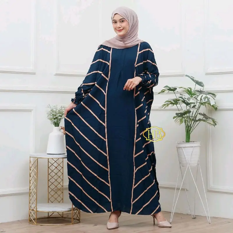 Kaftan Rayon Jumbo Gamis Garis Dress Wanita Salur Busui freindly Bahan Rayon Mewah Formal Panjang viral motif 2