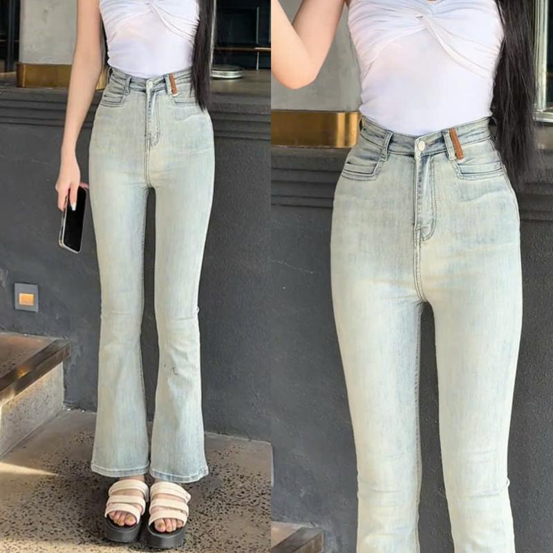 [ ZINLY SHOP ] Quần Jean Nữ Ống Loe Ngắn 95CM VÀ Dài 105CM Lưng Cao Túi Vuông Phối Dây Săn Nâu Chất Vải Mềm Co Giãn Thoải Mái Q4133