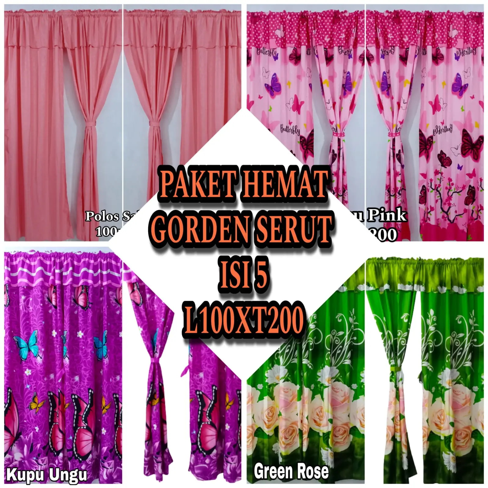 PAKET HEMAT GORDEN SERUT ISI 5 PINTU dan JENDELA 100x200 Katun Disperse Motif Pilih Divariasi
