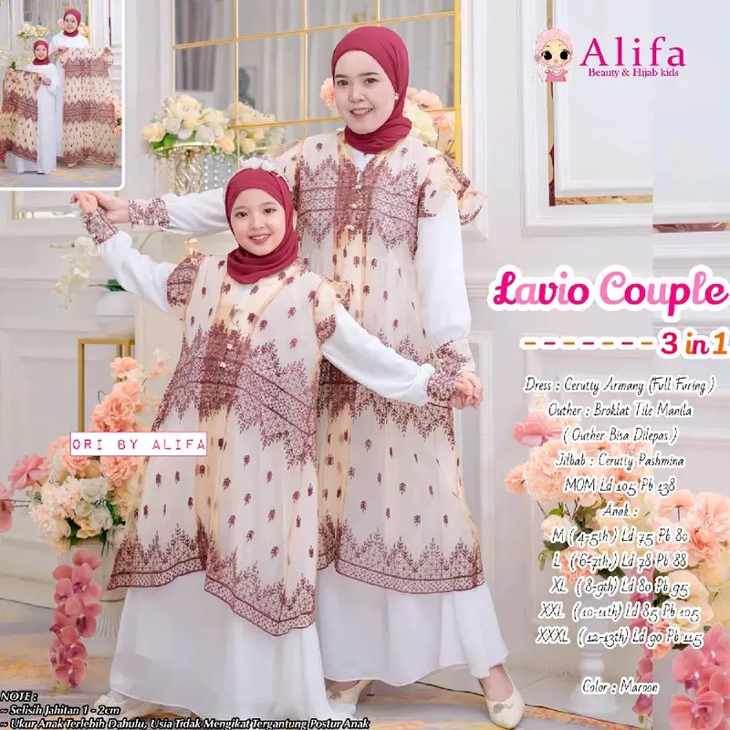 LAVIO COUPLE 3IN1 BY ALIFA / COUPLE MOM & KIDS / COUPLE IBU DAN ANAK / GAMIS COUPLE / COUPLE IBU DAN ANAK PEREMPUAN / GAMIS LEBARAN COUPLE / GAMIS IBU / GAMIS ANAK Muslim Gamis Wanita Dewasa Syari Remaja 0