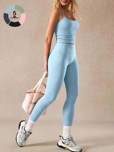 Conjunto de 2 Piezas para Mujer con Top tipo Tank y Pantalones de Cintura Alta, Relleno Extraíble y Diseño Transpirable para Yoga y Fitness, Deportes al Aire Libre de Corte Ajustado