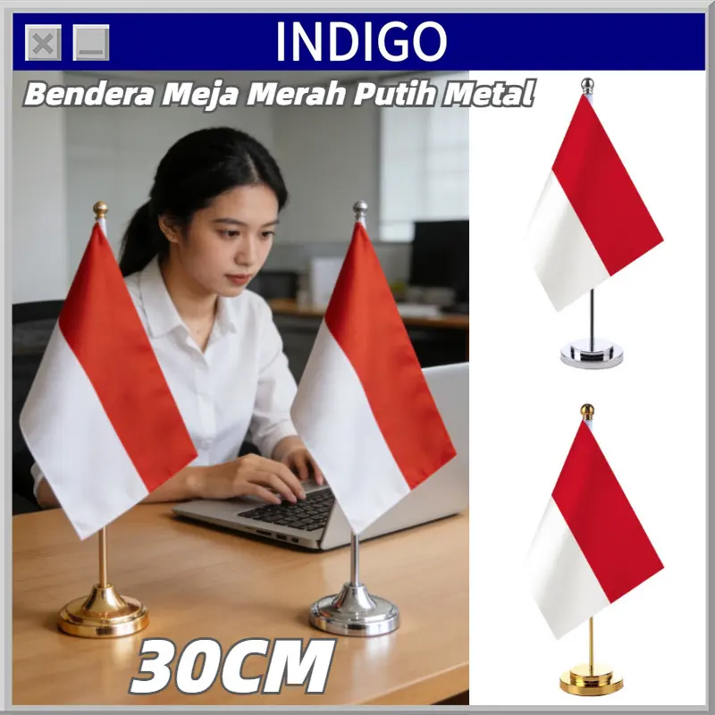 1Set Bendera Meja Merah Putih Tiang Metal Bendera Indonesia untuk Meja Kantor & Rumah