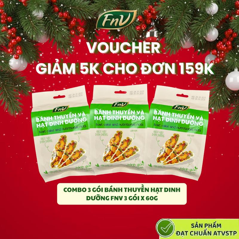 Combo 3 gói bánh thuyền hạt dinh dưỡng mix gạo lứt ăn vặt không đường FNV 3 gói x 60g