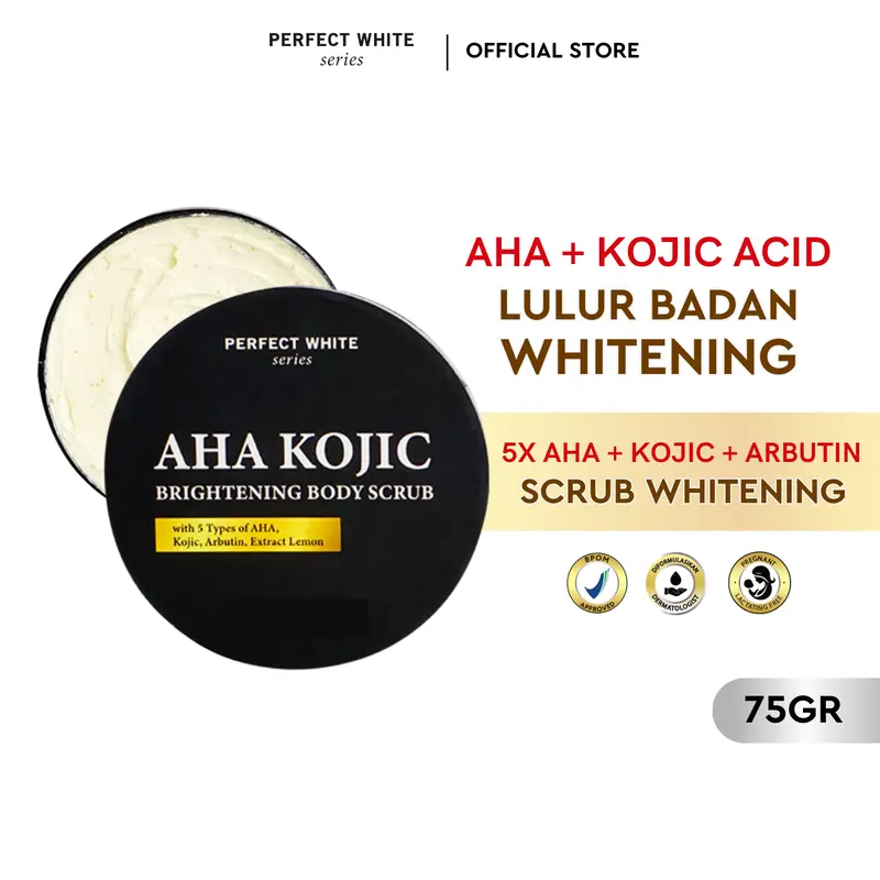[3pcs] PERFECT WHITE AHA Kojic Brightening Body Scrub | Perontok Lulur Pemutih Mencerahkan Pencerah Lightening Tubuh with Glycolic Kojic Acid Atasi Noda Hitam Perawatan Mandi 1