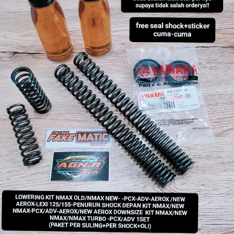 LOWERING KIT DOWNSIZE NMAX-PCX-ADV-AEROX OLD-NEW AEROX-AEROX ALPHA-AEROX TURBO-PENURUN SHOCK DEPAN (PAKET PER SULING+PER SHOCK+OLI REBOUND DOWNSIZE) 0