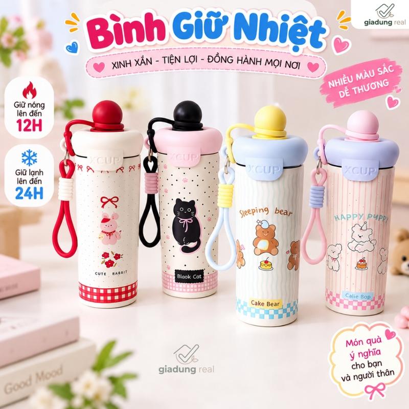 Bình giữ nhiệt inox 316 600ml dễ thương, giữ nhiệt cực lâu, hoàn hảo cho đồ uống yêu thích.