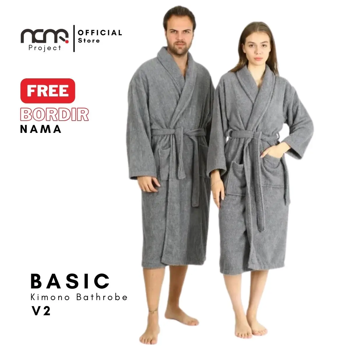 Nearproject Basic Kimono Bathrobe Handuk Mandi Dewasa Pria Wanita Free Bordir Dress