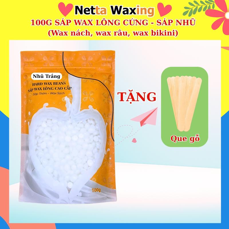  100g Sáp Wax Lông Nhũ Chuyên Wax Lông Cứng như Nách Râu nam Bi - Tặng que gỗ Waxing Sáp thơm bám lông 