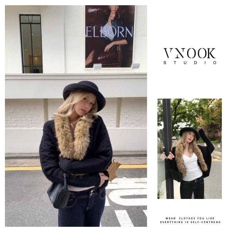  Áo Cardigan Dệt Kim Cổ Lông Màu Đen Dành Cho Nữ Hàng Mới Về Mùa Thu 2025 Áo Len 