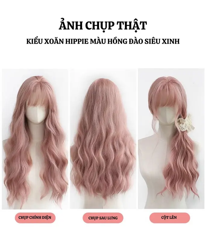 Tóc Giả, Chất Liệu Lụa Nhân Tạo, Tóc Siêu Da Đầu, Kiểu Xoăn Dài Với Tóc Mái Kiểu Pháp, Chịu Được Nhiệt Độ Cao Đến 140 Độ, Dài Trung Tâm 60 Cm, Trọng Lượng 400 Gram, Dành Cho Nữ 5