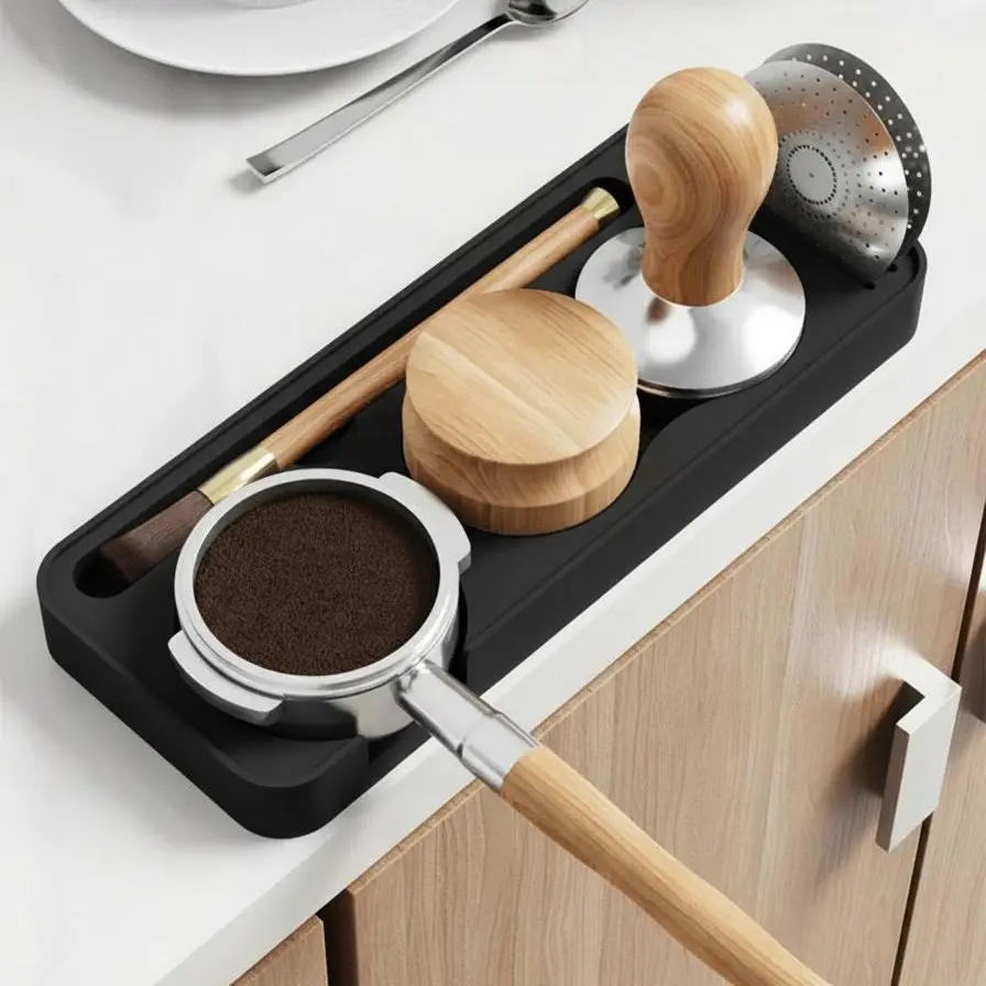 4in1 Wadah Alat Kopi Portafilter Tamper Mat Storage Silicone | Coffee Press Powder Stand Coffee Tamping Pad Food-Grade Silicone Mat Smooth Non-Porous Surface Easy Clean Barista Tool Portafilter Holder Support Base Rack For 51/54/58MM Accessories Barista