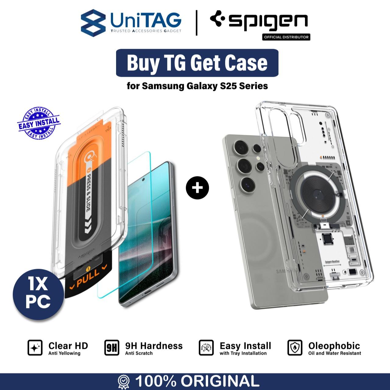 Spigen Galaxy S25 Edge Case Magsafe Ultra Hybrid MagFit Neo One - ACS09416 + Spigen Galaxy S25 Edge Tempered Glass with Tray 1 Pack GlastR EZ Fit Pro HD  - Transparency AGL09411 (Offline SKU)