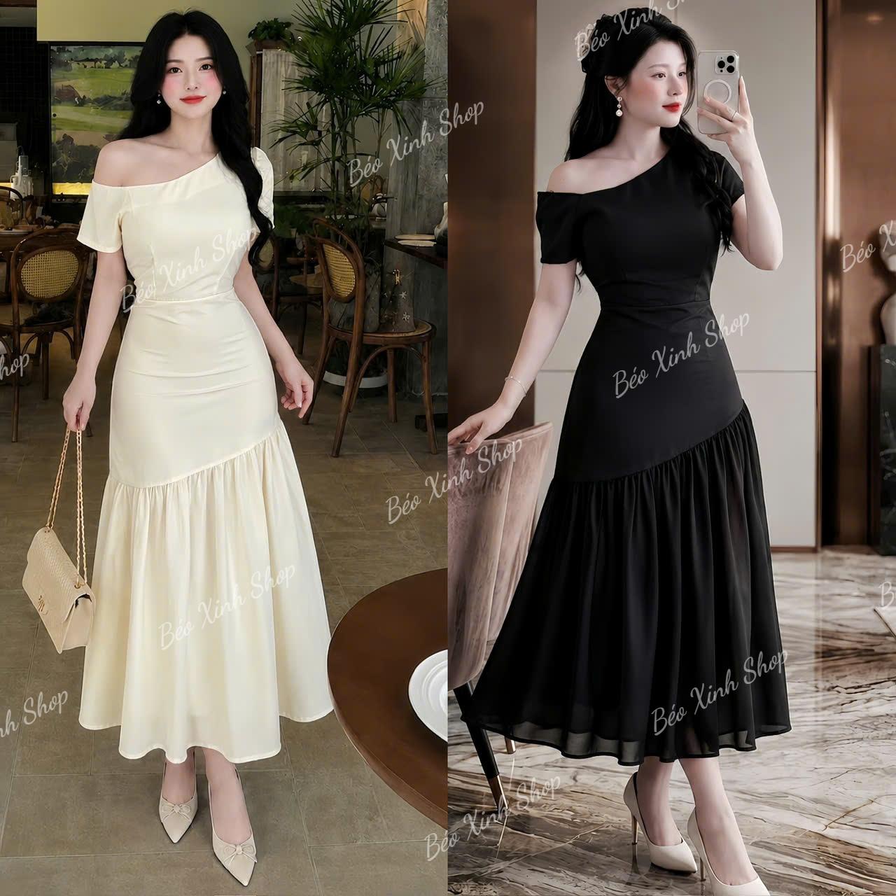 Đầm Lệch Vai Dáng Dài Cotton Lạnh Hàn Có Bigsize Thời Trang Nữ Béo Xinh Shop - A.1849