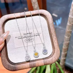 Kalung perak s925 Liontin moissanite bundar desain gaya korea terbaru mewah dan kekinian