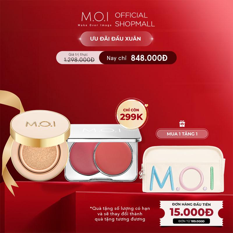 Bộ đôi trang điểm bền màu lâu trôi Phấn nước M.O.I Premium Edition Baby Skin và Má hồng dạng kem Dual Cream Blusher