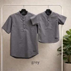 COTTONZY Koko Couple Ayah dan Anak Laki Laki Warna ABU-ABU GREY Usia anak 1 tahun, remaja, dewasa, dan big size. Bahan Katun Premium Model Simple untuk Acara Formal dan Casual