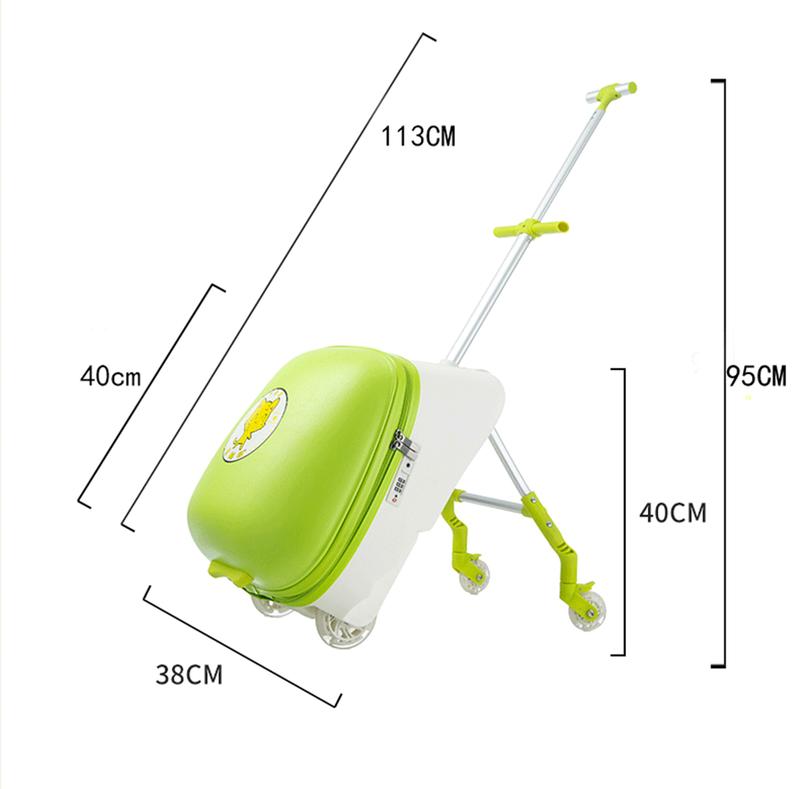 Product Introduction of 20 Inch Boarding Suitcase for Children ABS & PC Material Lazy Cart Mountable Baby Luggage Sets with Walking Feature Kid's Stroller Riding Suitcases For Travel 9