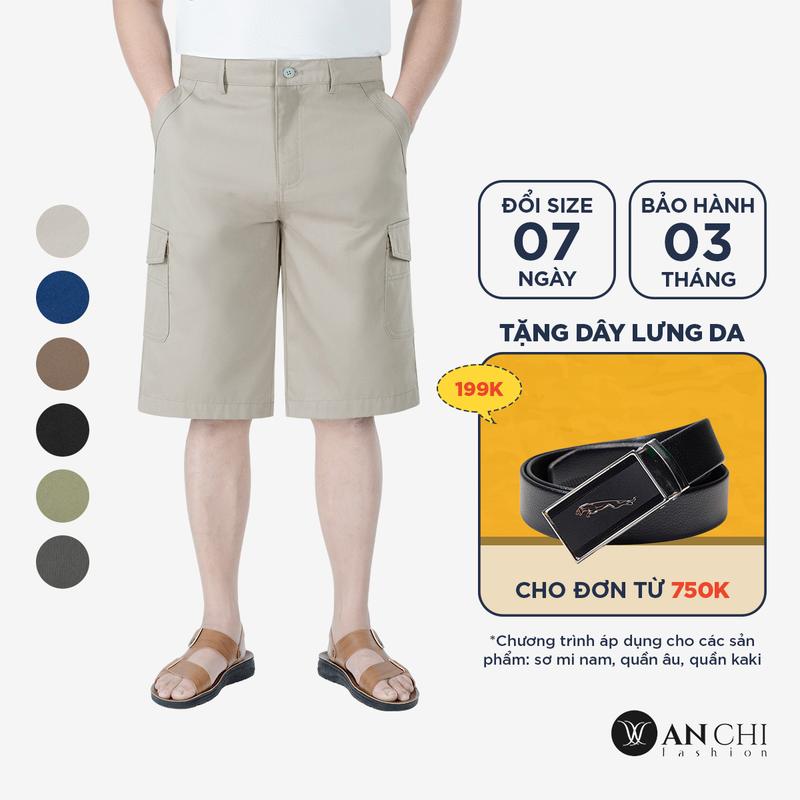 Quần short kaki 2025 nam trung niên không ly túi hộp, quần sọoc lửng ANCHI - QSK25-01