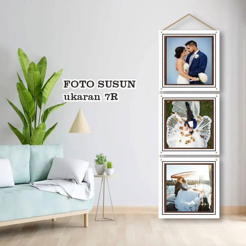 CETAK FOTO SUSUN TALI 7R HIASAN DINDING KAMAR ESTETIK 20x20cm MDF 6mil Tali Rami Halus Variasi 3-5 Foto Custom HD