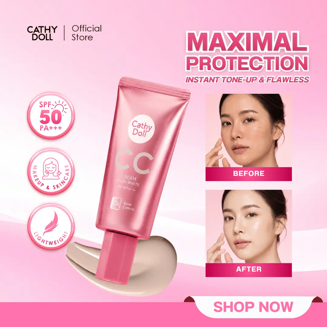 CATHY DOLL Speed White CC Cream SPF 50+++ 50ml - Tone up Effect | CC Cream Tone Up yang Ringan dengan Perlindungan UV, Oil Control dan Membuat Kulit Cerah Natural |Skin Tint Ringan