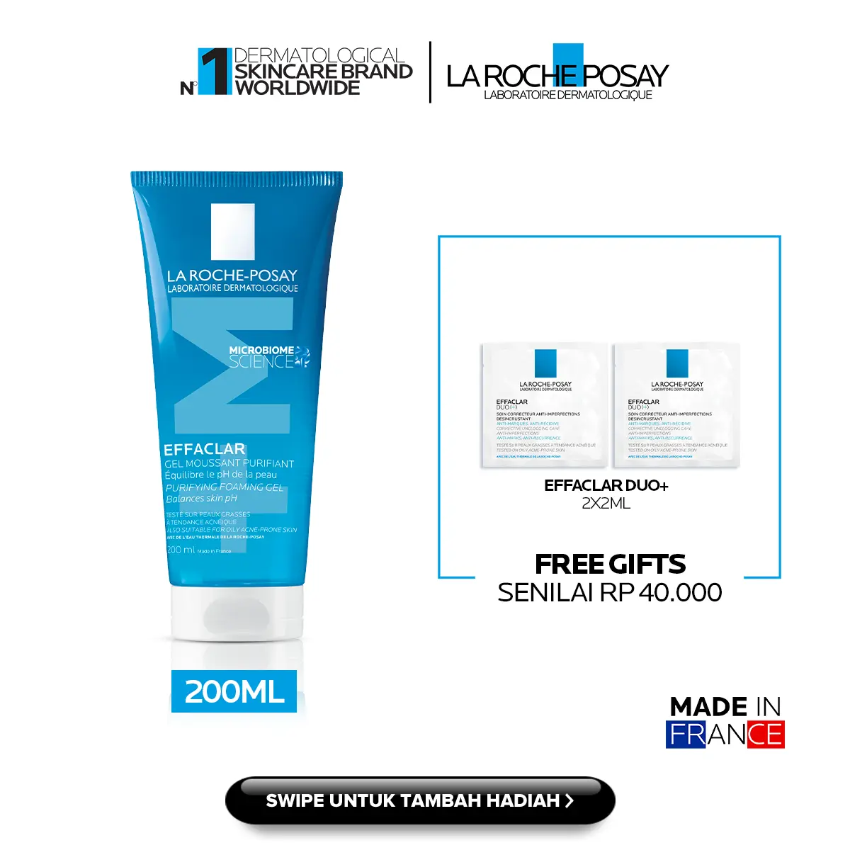 La Roche-Posay Effaclar Acne Foaming Gel 200ml FREE Effaclar Duo 2x 2ml
