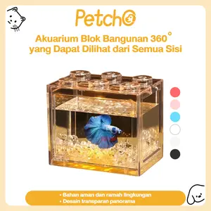 Petcho Akuarium Blok Bangunan Transparan 360° Akrilik Tebal Ventilasi Mudah Dibersihkan