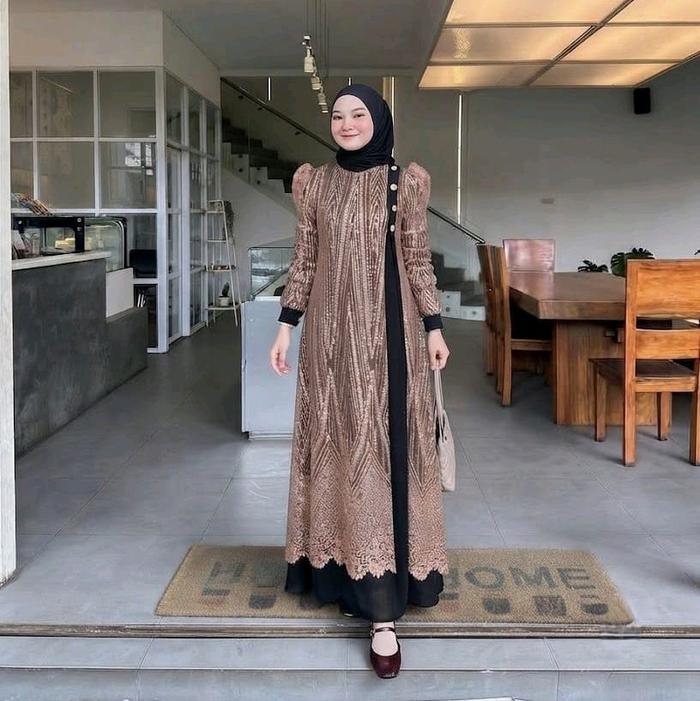bridesmaid dress brokat hijab Promo Serena Terbaru 2027 Mewah Kekinian Dress Kondangan Wanita Muslim Gamis Ceruty Babydoll Full Puring Mix Brukat Spangle Dress Wanita Cantik Simple Elegant Gaun Wanita Dress Model Terbaru Viral Baju hijab