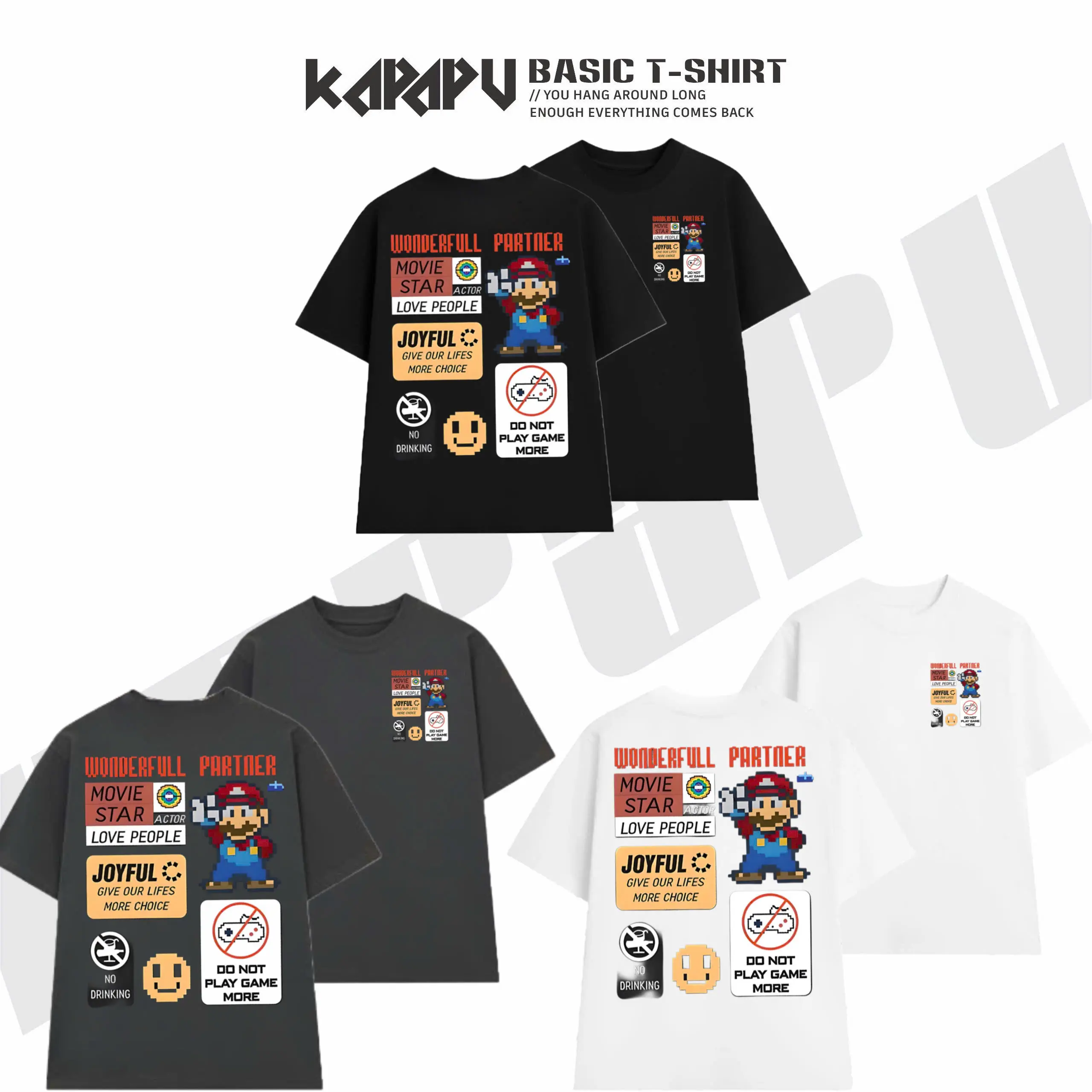Áo thun KAPAPU local brand Unisex oversize Hình mario cấm