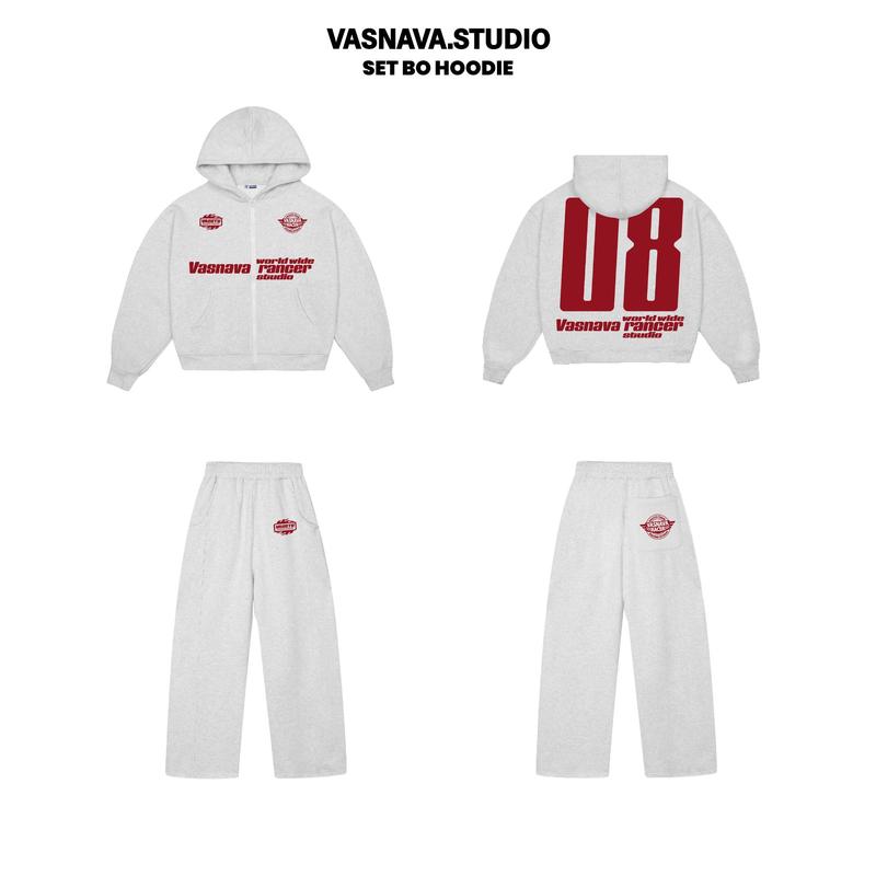 KHÔNG XÙ Sét Bộ Hoodie Zip Boxy Vasnava Rancer - Sét Bộ Áo khoác Boxy Zip 2 đầu và Quần ống suông nỉ bông Nam Nữ Top Trend