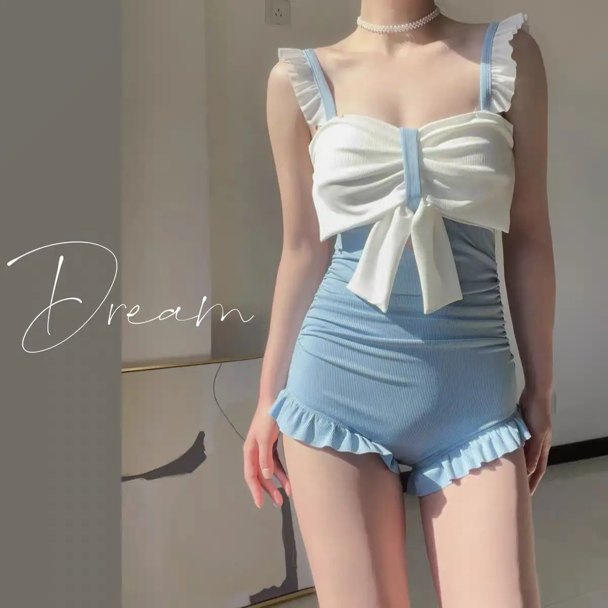 One-Piece Swimsuit Women's Fashion Casual Slim-Fit Figure Flattering High Waist Swimsuit Ladies New Sexy One-Piece Swimsuit Student Cute Swimsuit