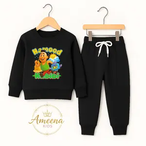 Ameena Setelan Baju Anak Laki-laki & Perempuan Gambar Hamood Habibi Lengan Panjang Celana Jogger Karet Pinggang Tali Serut Bahan Lembut Adem Gaya Simpel Elegan Fashion