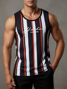 Baju Tanpa Lengan Berjalur Blok Warna Cetakan Huruf Pelabuhan, Gabungan Gaya Vintage dan Trendy, Menampilkan Cara Baharu untuk Mewakili Individualiti daanvumfdlsc