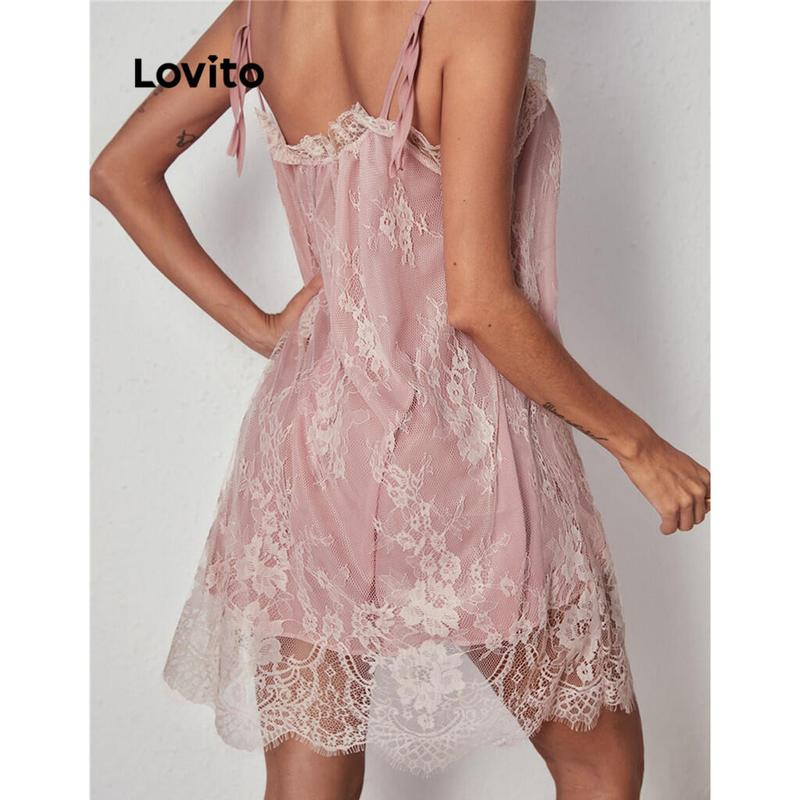 Product Introduction of Lovito Sexy Plain Lace Bow Sleep Dress for Women LNL48174 27