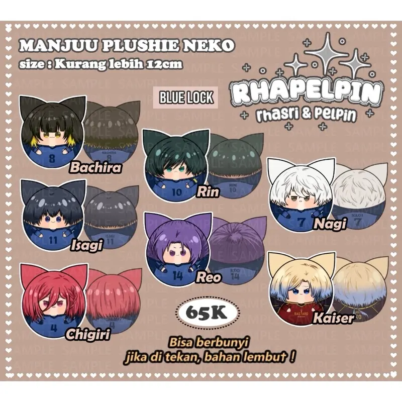 boneka anime plush blue lock manjuu neko plushie rin itoshi nagi reo isagi chigiri bachira meguru kaiser bluelock 2