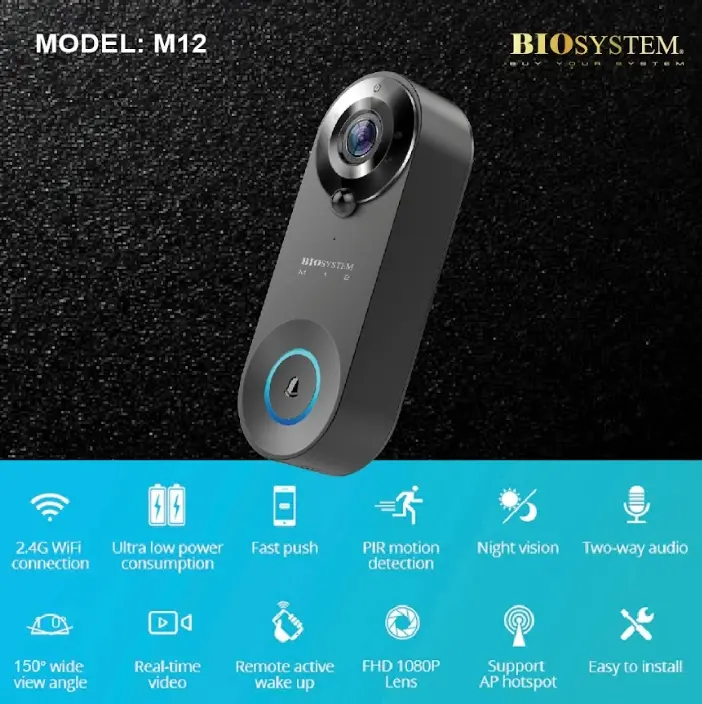 BIOSYSTEPM WIFI DOORBELL VIDEO INTERCOM M12+