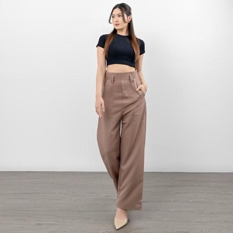 Diora Highwaist Kulot Pants Wanita - Loose & Straight Cut Celana Panjang Casual Cewek Dewasa Basic Simple Formal 4