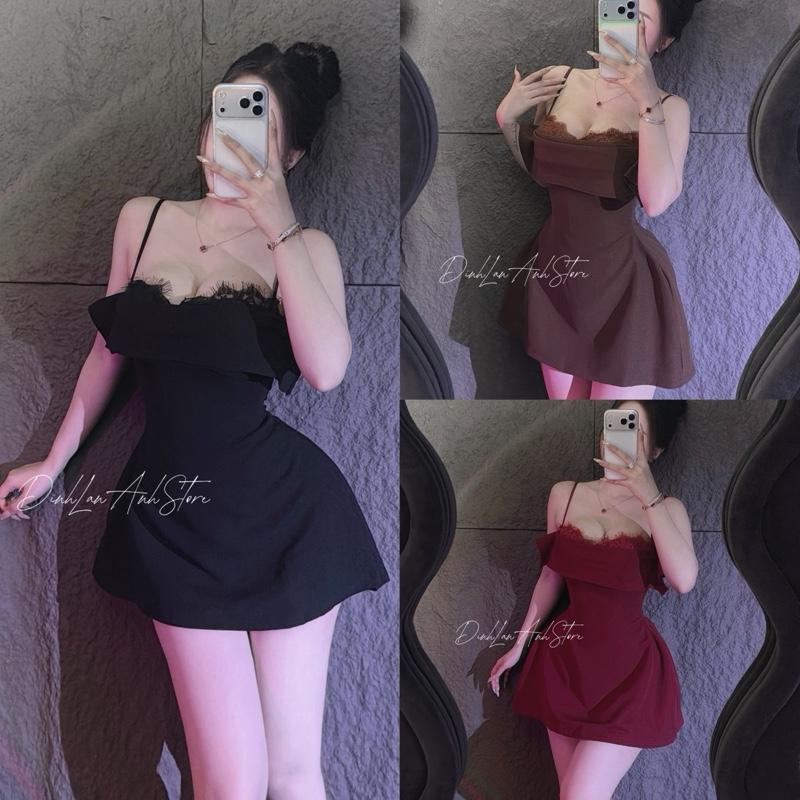 Váy Mini 2 dây Cúp Ngực Bra phối ren form dáng A Sang Chảnh Dự Tiệc