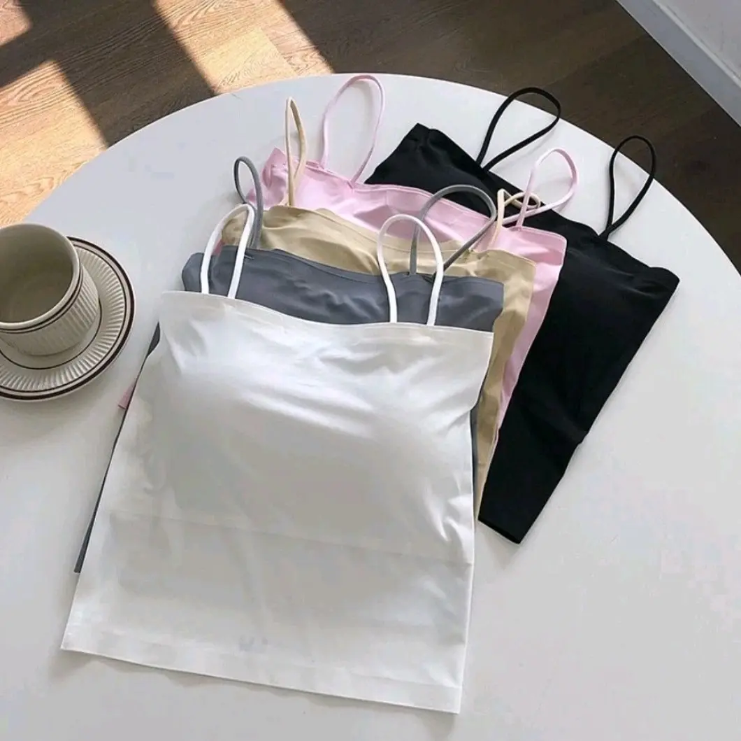 Tanktop Wanita With Cup Tanpa Kawat Pakaian Dalam Tali Spaghetti Adem Lembut Murah FS