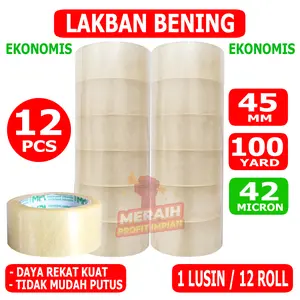 1 LUSIN / 12 PCS - Lakban Bening Ekonomis 100 Yard - Lakban MPI 45 mm x 100 Yard