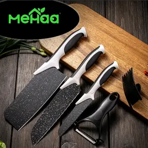 Mehaa 5 set pisau dapur serbaguna -motif hitam dan bunga