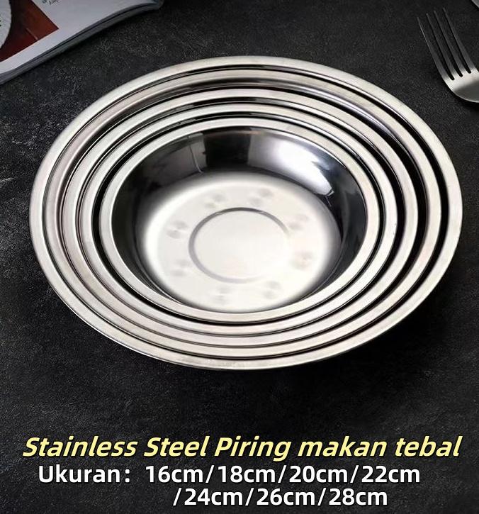 【SUPER HEMAT】Piring / Mangkuk Ceper Korea Stainless Round Plate Model Mewah Tebal Dan Higienis Asli SUS 304  Grade 16-28cm 1
