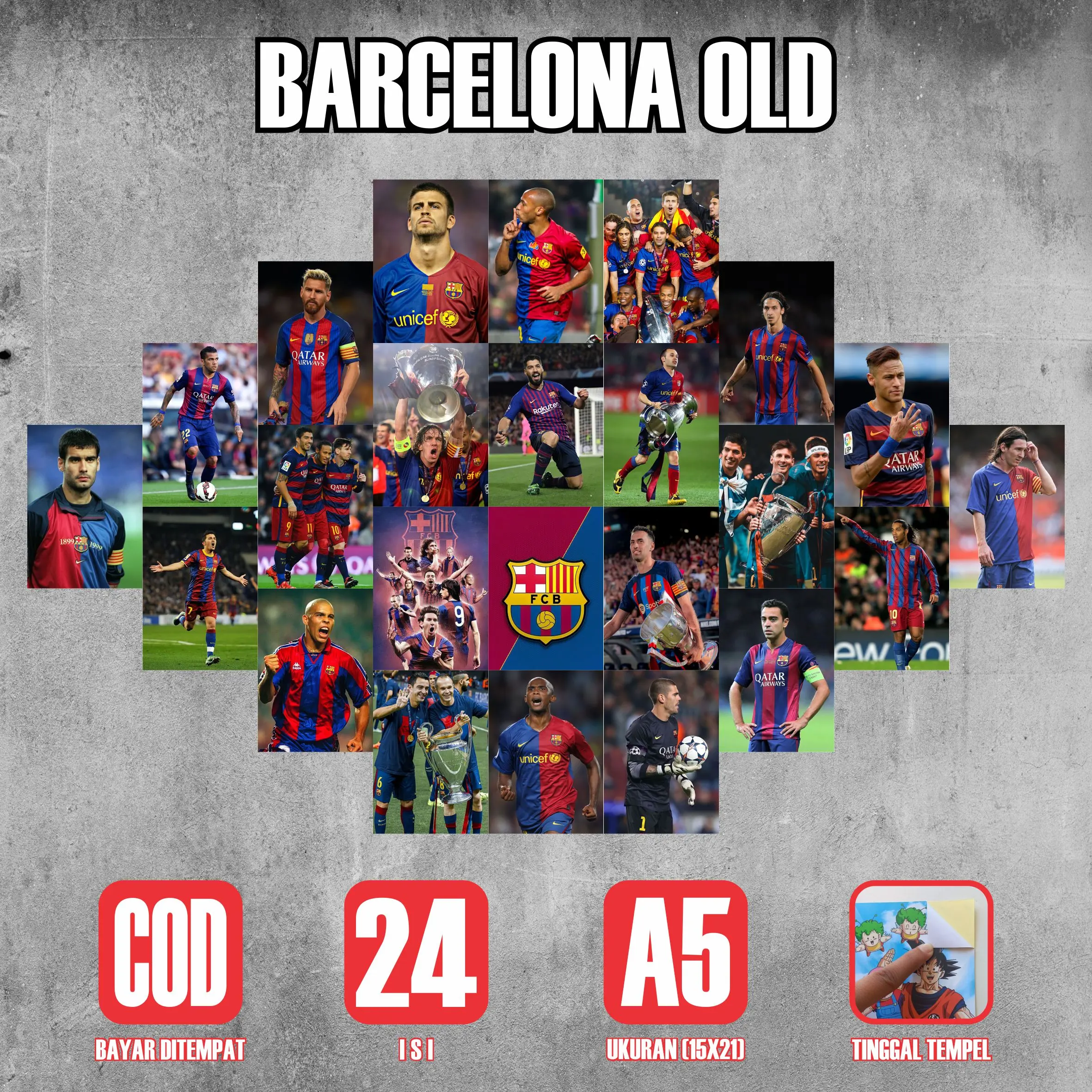 Poster Sticker Bola Barcelona Old  Series 24 Lembar A5