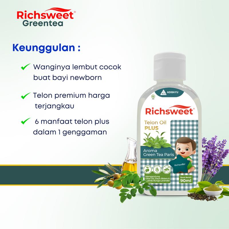 Richsweet Minyak Telon Plus Aroma Green Tea 90ml | Perlindungan sampai 12 Jam Anti Nyamuk + Ekstrak Daun Bidara 3