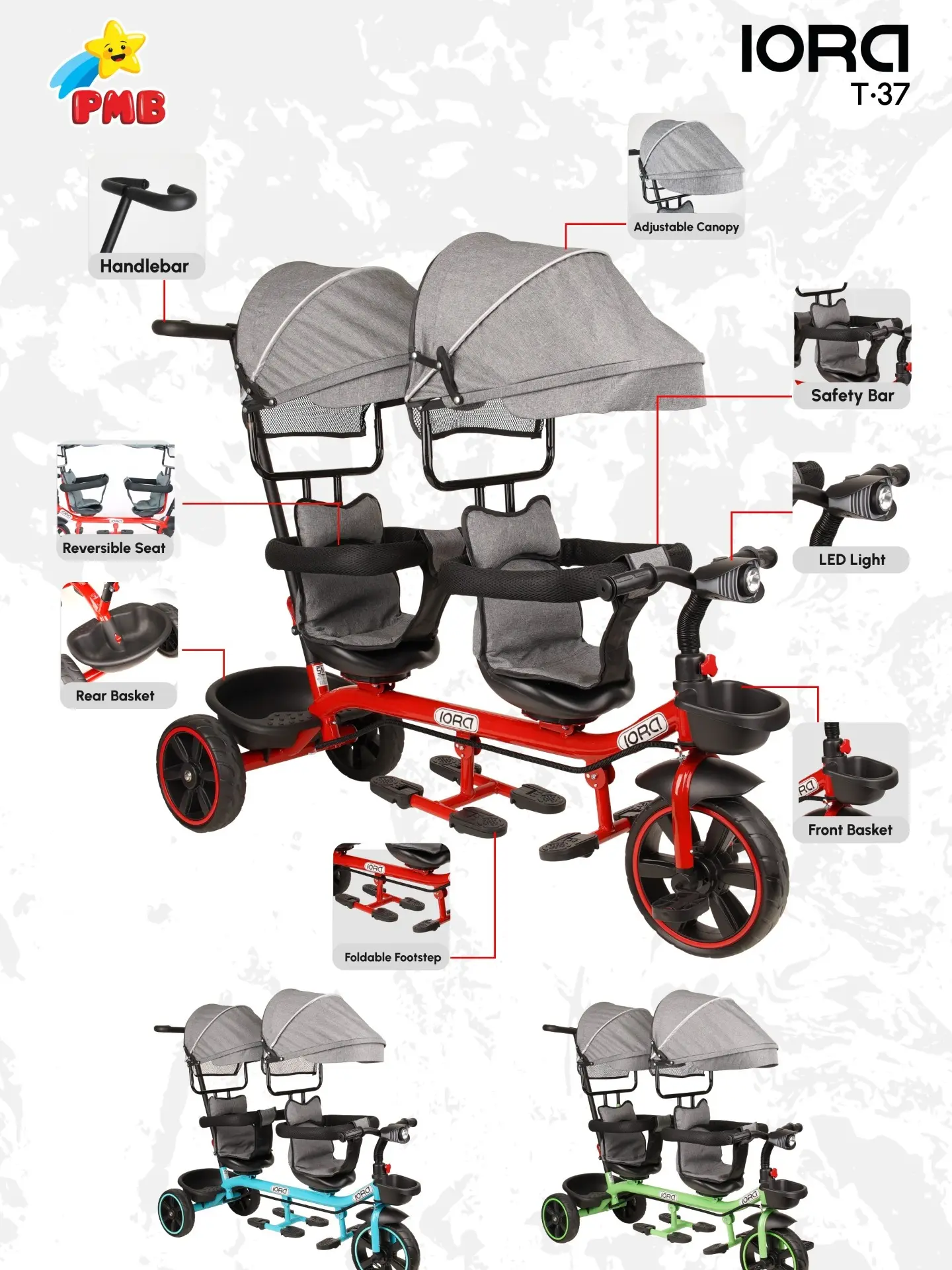 SEPEDA RODA 3  DOUBLE HAPPINESS TRICYCLE IORA T-37