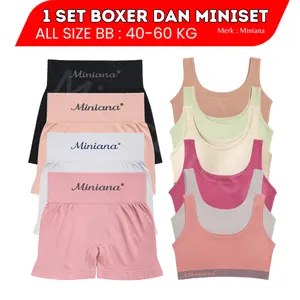 Miniana Paket Hemat 1 Set Pakaian Dalam Wanita Boxer dan Miniset Murah Bahan Katun Rajut