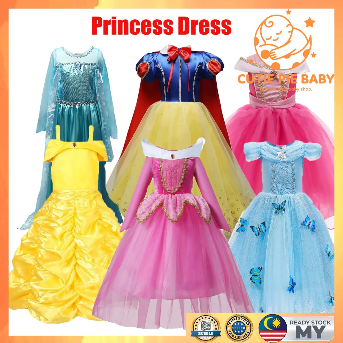 Girls Princess Dress Fancy Elsa frozen / Snow White Dress Halloween Cosplay Costume Birthday Party Clothing for Kids