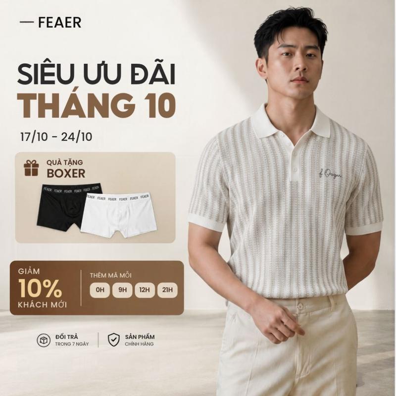 [DỆT KIM CAO CẤP] Áo Polo Nam ORI vải dệt kim mềm mịn, họa tiết kẻ dọc, phối cổ và bo tay thanh lịch - FEAER