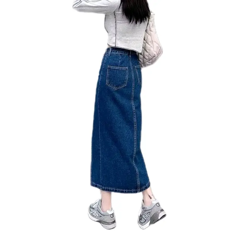 Lova - Rok Jeans Wanita Korean Style Higwaist Belah Samping Rok Midi Lenght A-line 1
