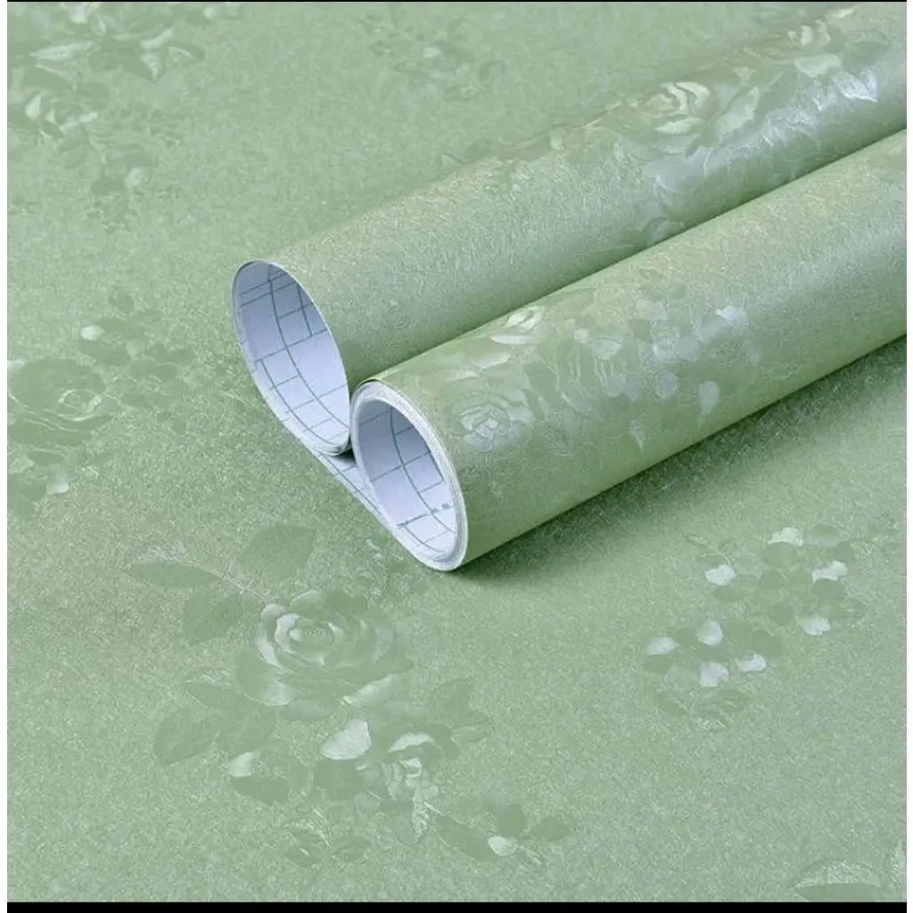 Wallpaper Stiker Dinding Motif embos Hijau Bunga Elegan Keginian